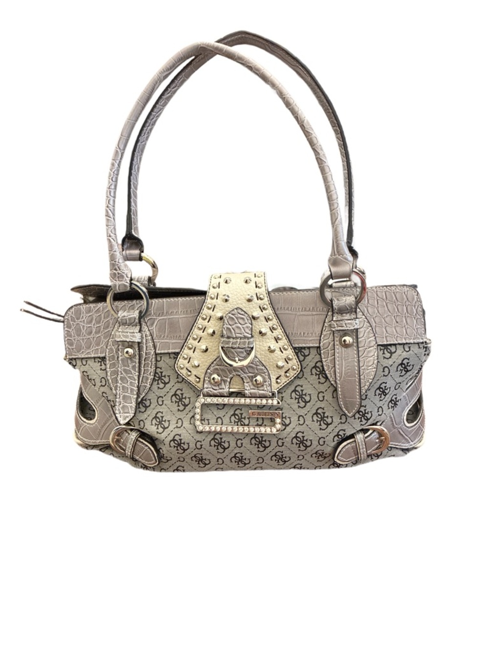 Guess NWT Y2K Rare Diamond G Shoulder Bag in Silver Grey with Studded Detail